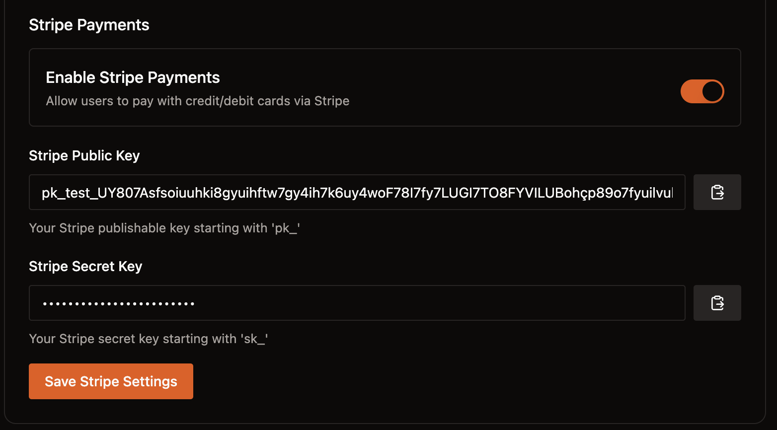 enable stripe payments