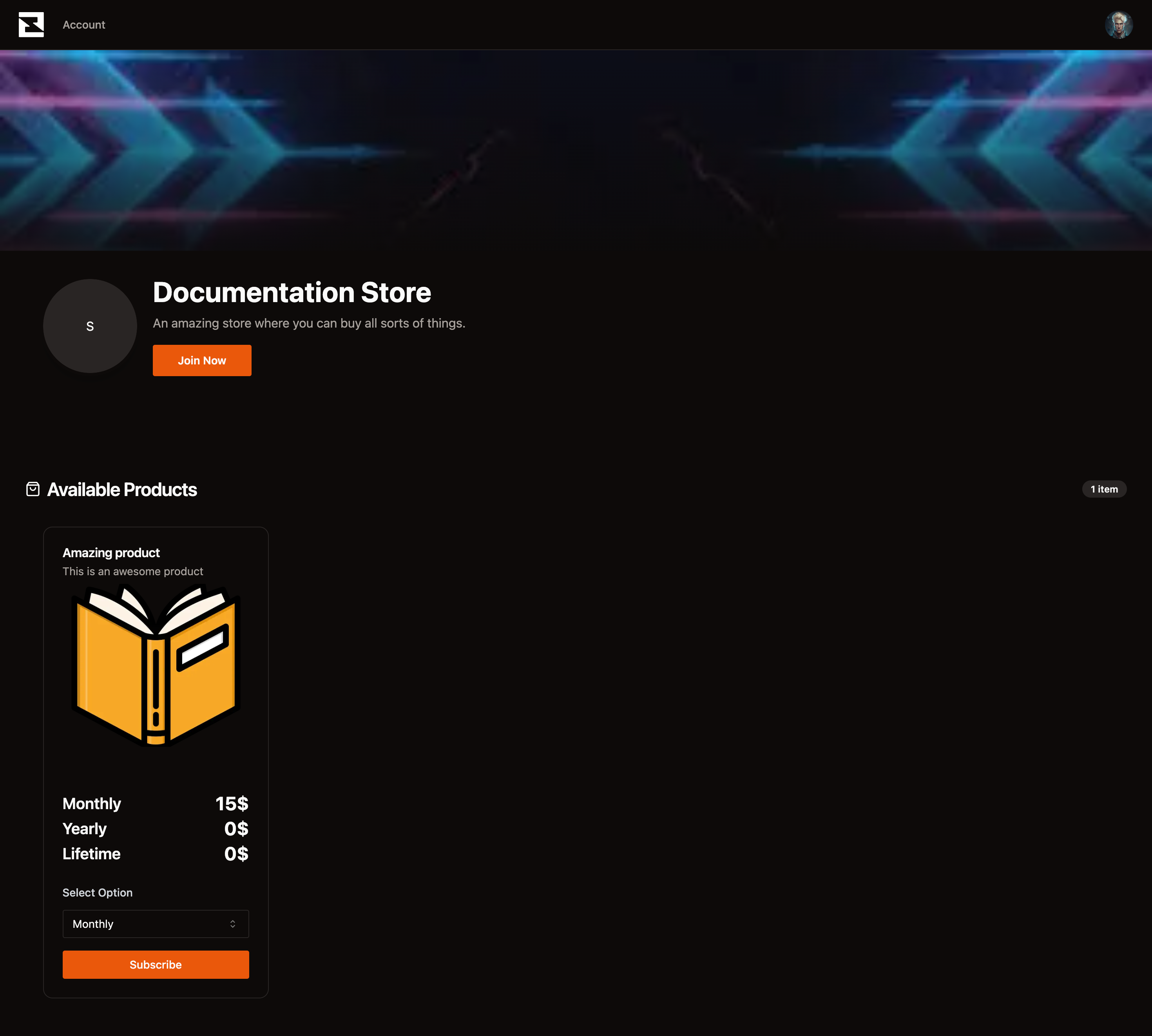 Subscord Store Page example