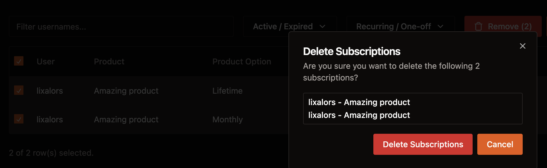 bulk remove subscription