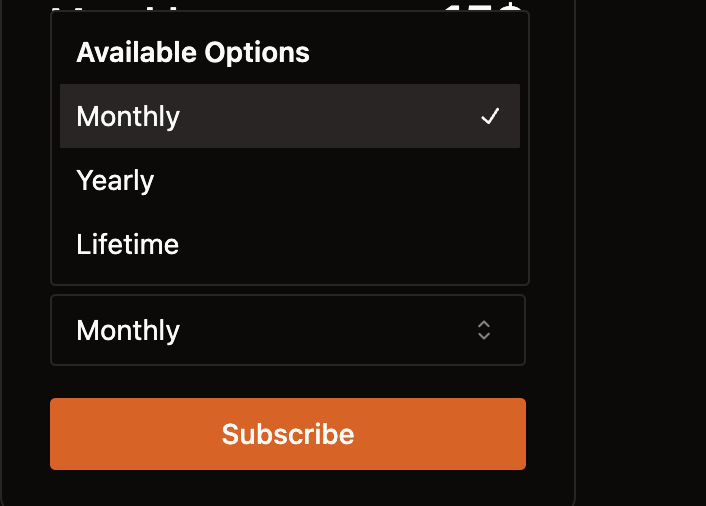 Product cards on store page showing product options