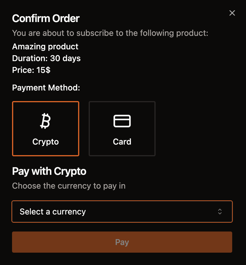 Payment method selection dialog