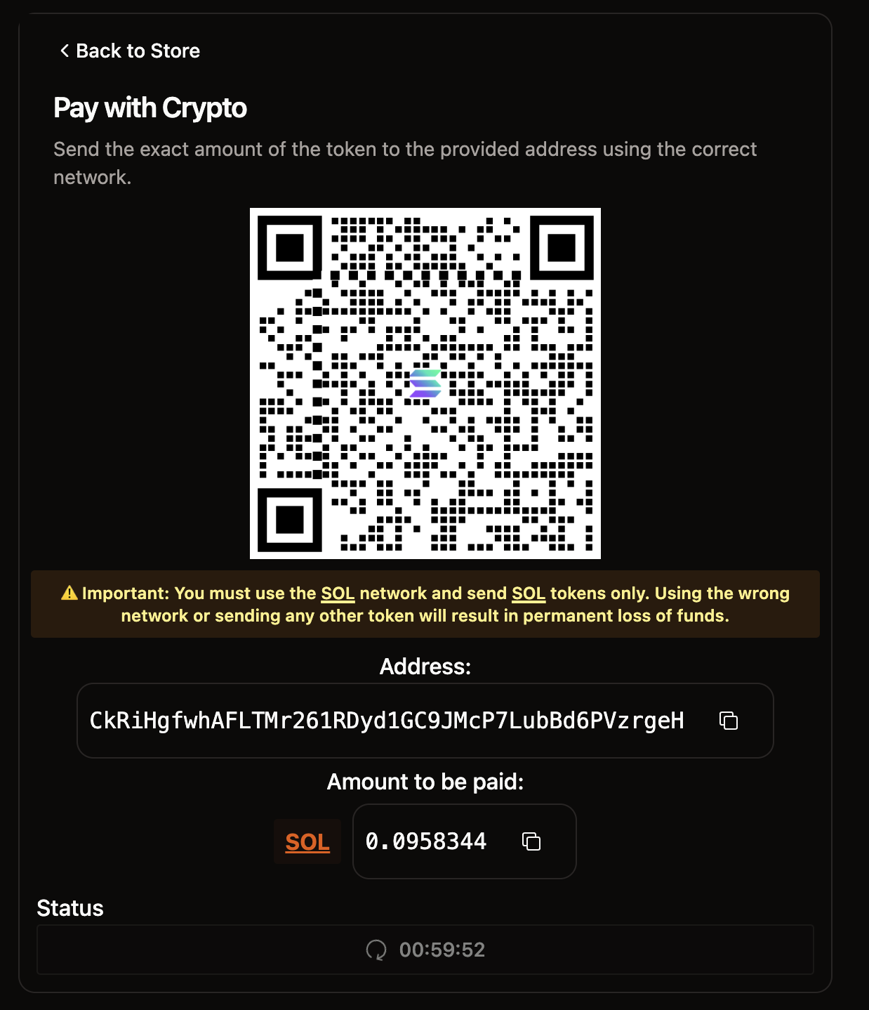 Subscord Crypto Invoice page